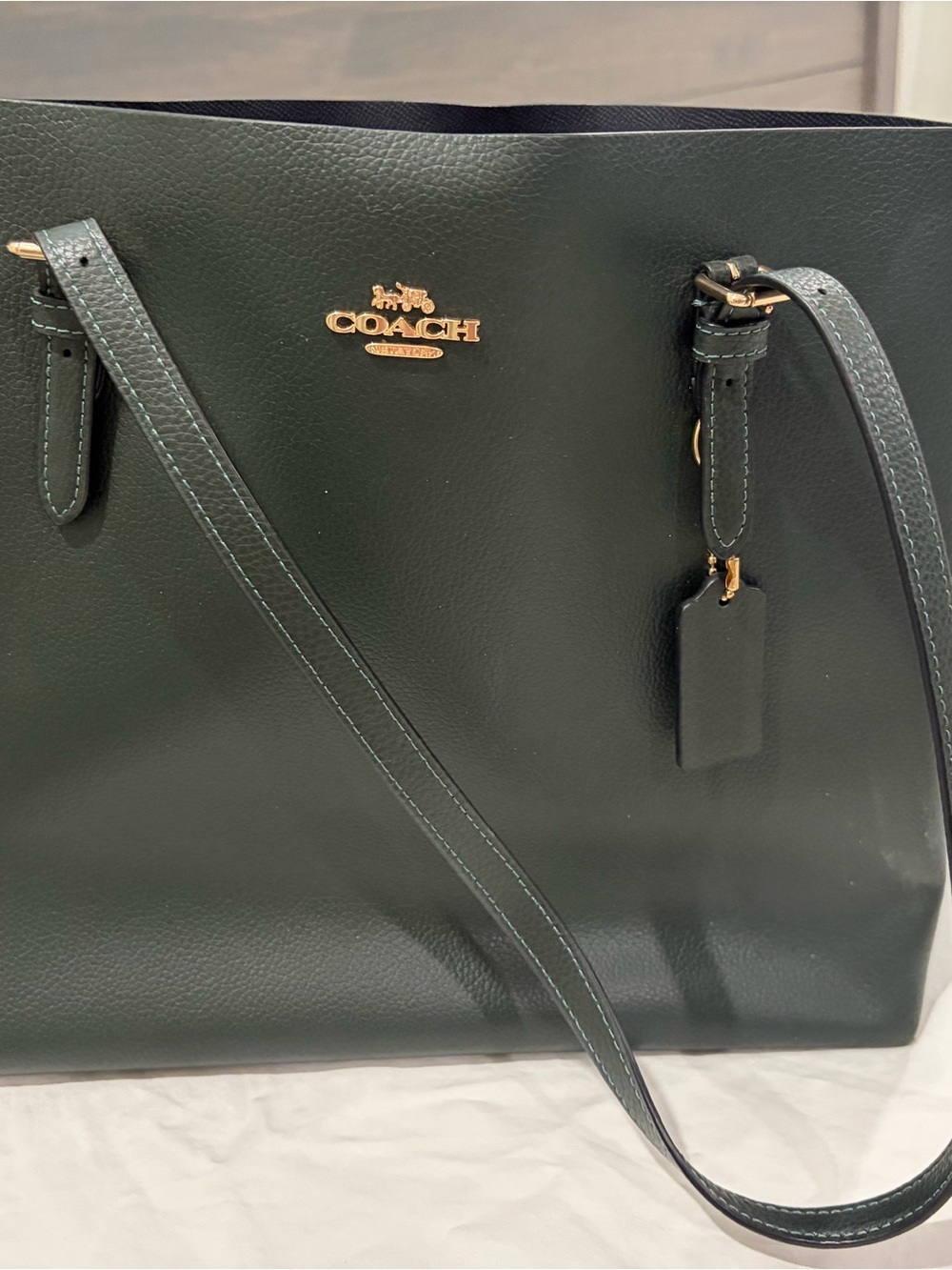 COACH Forest Green Leather Tote with Gold Hardware